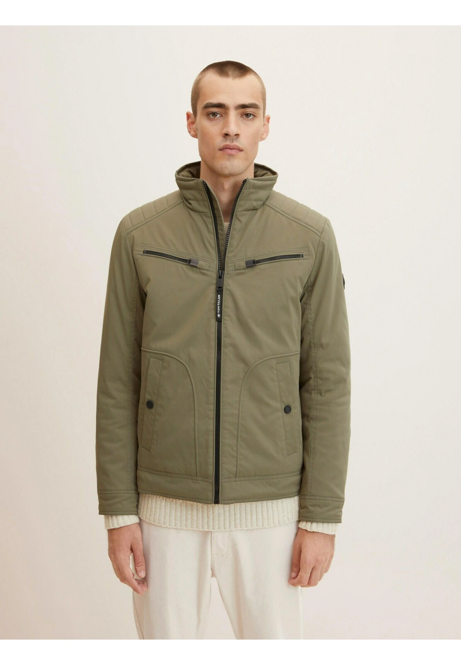 Tom Tailor Quilted Biker - Jas - Dusty Olive Green 3 Tom Tailor Quilted Biker - Jas - Dusty Olive Green