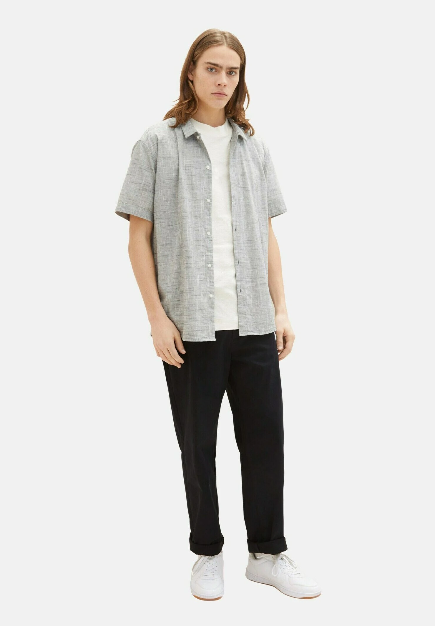 TOM TAILOR Denim Kurzarm - Overhemd - Black Woolwhite Slub Structur 7 TOM TAILOR Denim Kurzarm - Overhemd - Black Woolwhite Slub Structur - Afbeelding 5