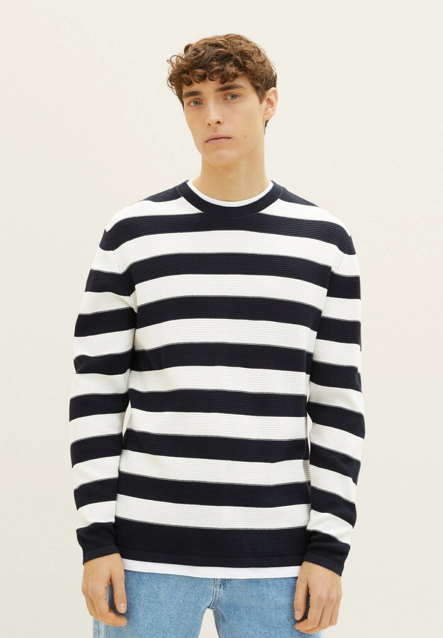 TOM TAILOR Denim Trui - Navy White Block Stripe 3 TOM TAILOR Denim Trui - Navy White Block Stripe