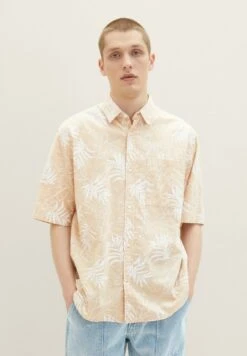 TOM TAILOR Denim Mit Allover Print - Overhemd - Brown Leaf Lines Print