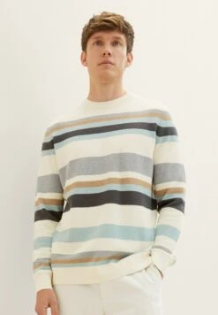 Tom Tailor Gestreifter - Trui - White Knitted Multi Stripe