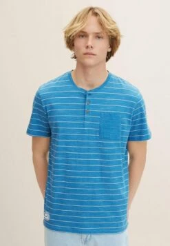 Tom Tailor Gestreiftes- T-Shirt Print - Blue White Inject Stripe