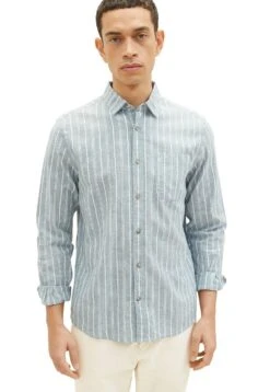 Tom Tailor Gemustertes- Overhemd - Bluish Green Off White Stripe -Syntia Delaney 492e0d4f78424227bc32f87d89b334ea