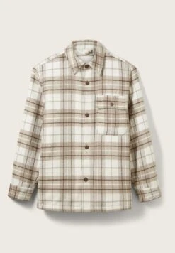 TOM TAILOR Denim Halflange Jas - Off White Beige Big Cosy Check -Syntia Delaney 4c5f6a16973d4e53b60c98b80a3e7dc4