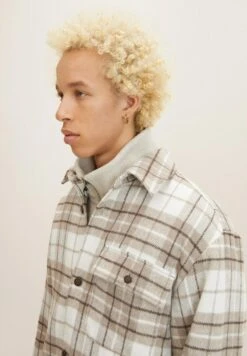 TOM TAILOR Denim Halflange Jas - Off White Beige Big Cosy Check -Syntia Delaney 4ce277d6e1c642c9a859008560f83f89