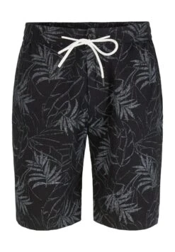 TOM TAILOR Denim Gemusterte Bermuda - Shorts - Black Tonal Leaf Lines Print -Syntia Delaney 567bc3c008024885b70524057cb64e64