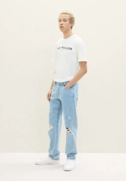 TOM TAILOR Denim Straight Leg Jeans - Destroyed Bleached Blue Denim -Syntia Delaney 5f3a281172fc4381a55df2ea43b56719