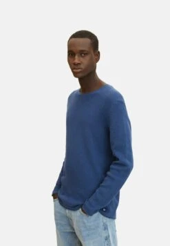 TOM TAILOR Denim Zigzag Structured Crewneck - Trui - Dark Duck Blue -Syntia Delaney 6138be09b7ee4707adc8bae3b62a39e6