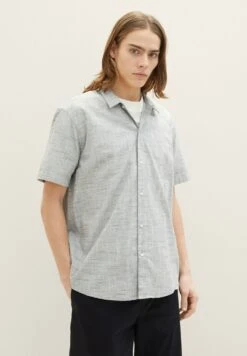 TOM TAILOR Denim Kurzarm - Overhemd - Black Woolwhite Slub Structur