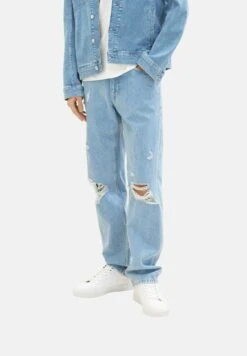 TOM TAILOR Denim Straight Leg Jeans - Destroyed Bleached Blue Denim