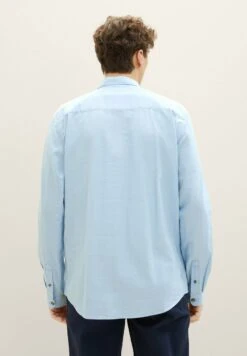 TOM TAILOR Denim Mit Brusttasche - Overhemd - Middle Blue Mini Herringbone -Syntia Delaney 85fa6a5f4d1540fe98eec9bcc5af4c49