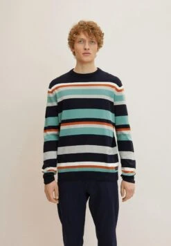 Tom Tailor Mit Streifenmuster - Trui - Navy Grey Green Stripe