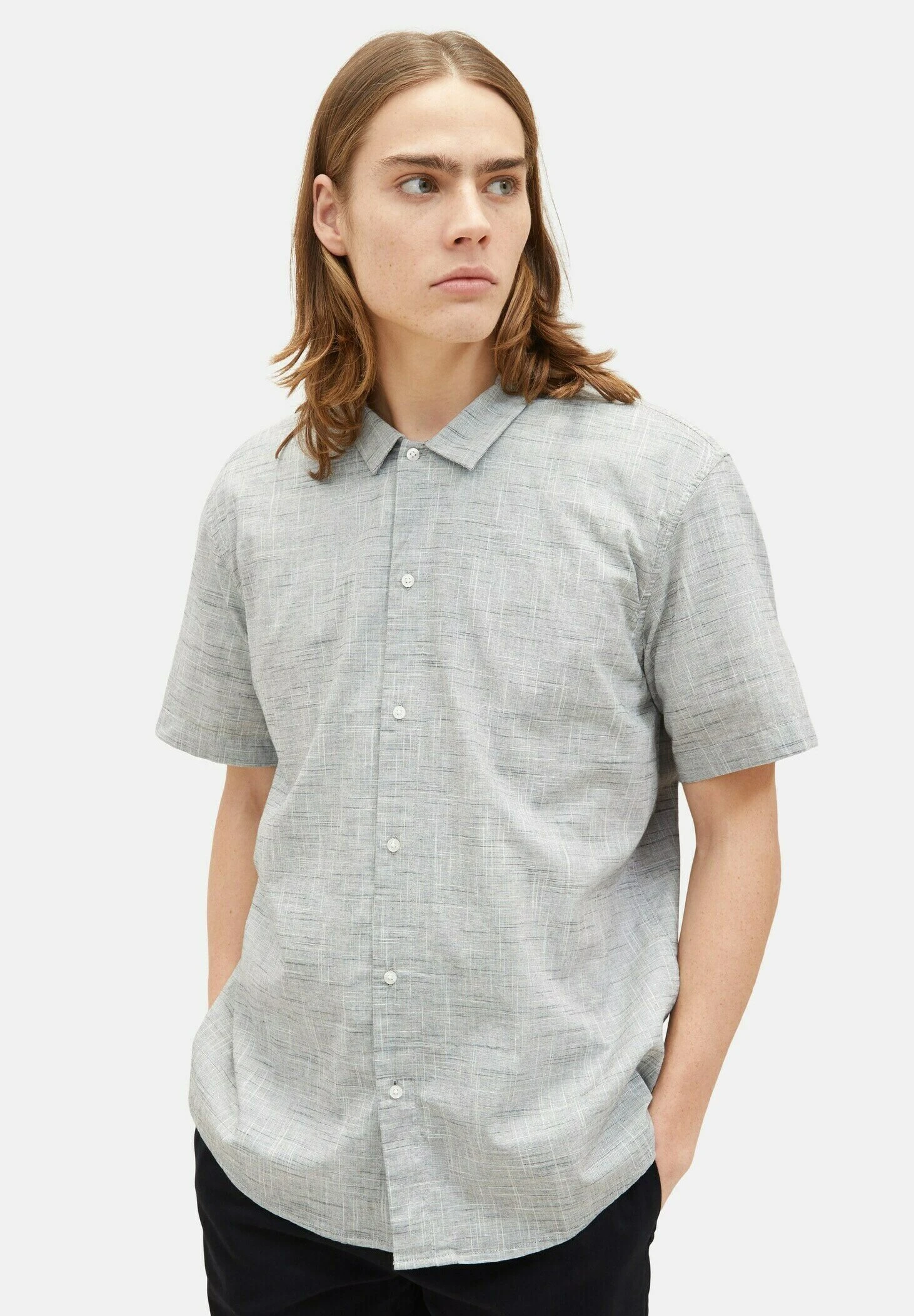 TOM TAILOR Denim Kurzarm - Overhemd - Black Woolwhite Slub Structur 8 TOM TAILOR Denim Kurzarm - Overhemd - Black Woolwhite Slub Structur - Afbeelding 6