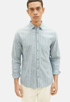 Tom Tailor Gemustertes- Overhemd - Bluish Green Off White Stripe