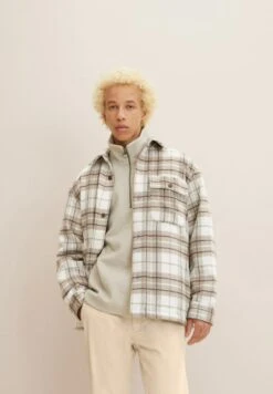TOM TAILOR Denim Halflange Jas - Off White Beige Big Cosy Check -Syntia Delaney 9f753678a4544411930ac5165588cdbf