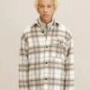 TOM TAILOR Denim Halflange Jas - Off White Beige Big Cosy Check