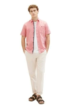 Tom Tailor Kurzarm Mit Brusttasche - Overhemd - Red Herringbone Structure