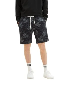 TOM TAILOR Denim Gemusterte Bermuda - Shorts - Black Tonal Leaf Lines Print -Syntia Delaney b0a2b924d9774c91a6f8626689b9ad10