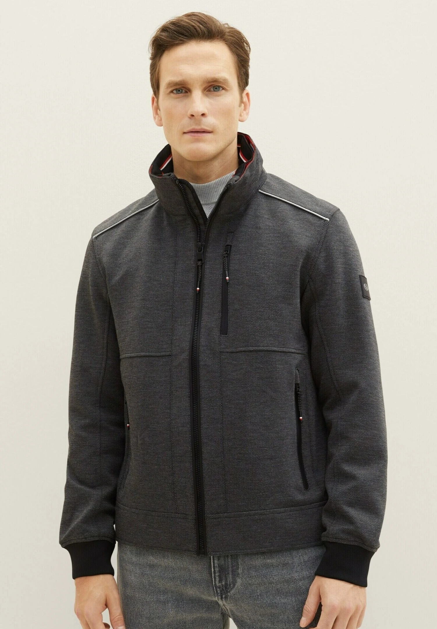 Tom Tailor Mit Verdeckter Kapuze - Jas - Anthracite Knitted Structure 3 Tom Tailor Mit Verdeckter Kapuze - Jas - Anthracite Knitted Structure