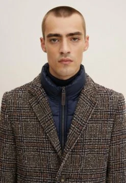 Tom Tailor Mantel - Blue Brown Boucle Wool Check -Syntia Delaney c012a4fa2c954b3a944118e6092a8030