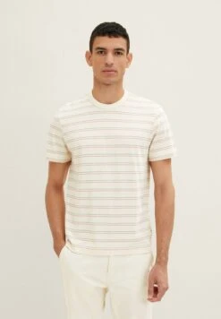 Tom Tailor Gestreiftes - T-Shirt Print - Vintage Beige Multi Stripe