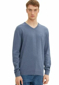 Tom Tailor Basic V Neck - Trui - Greyish Mid Blue Melange