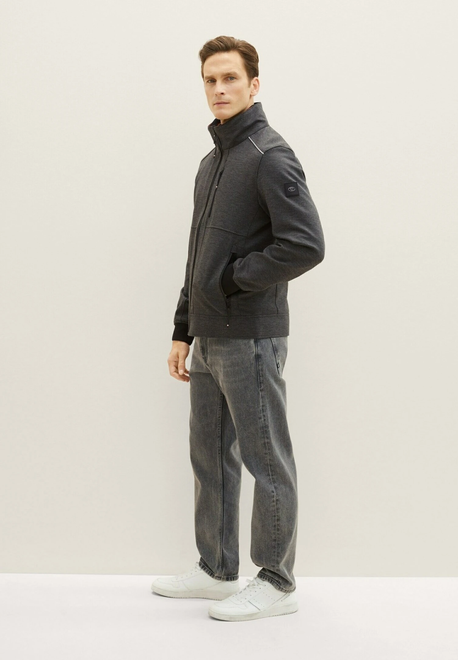 Tom Tailor Mit Verdeckter Kapuze - Jas - Anthracite Knitted Structure 5 Tom Tailor Mit Verdeckter Kapuze - Jas - Anthracite Knitted Structure - Afbeelding 3