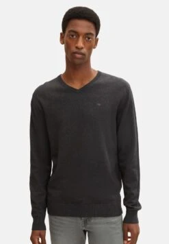 Tom Tailor Basic V Neck- Trui - Black/ Grey Melange