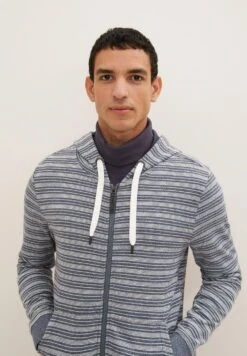 Tom Tailor Mit Kapuze - Sweater Met Rits - Bluegrey Twotone White Stripe -Syntia Delaney e38c72708c9243d99d4a2394ae746a23
