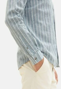 Tom Tailor Gemustertes- Overhemd - Bluish Green Off White Stripe -Syntia Delaney f6da65e66bca4327b841bd628d87fd6b